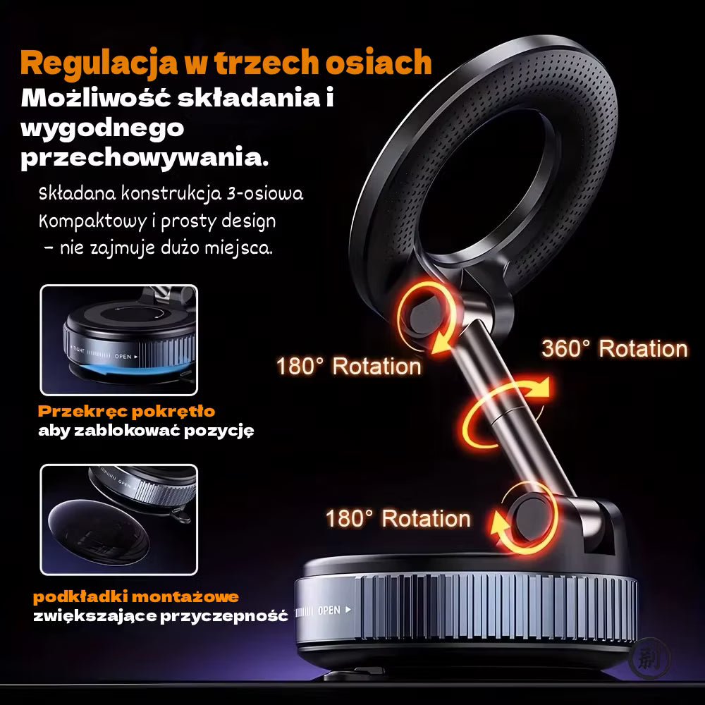 Magnetyczny uchwyt na telefon 360° – Składany, mocne mocowanie próżniowe